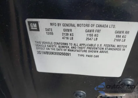 2006 Chevrolet Impala Ls z USA, uszkodzony, nr VIN 2G1WB58KX69266091